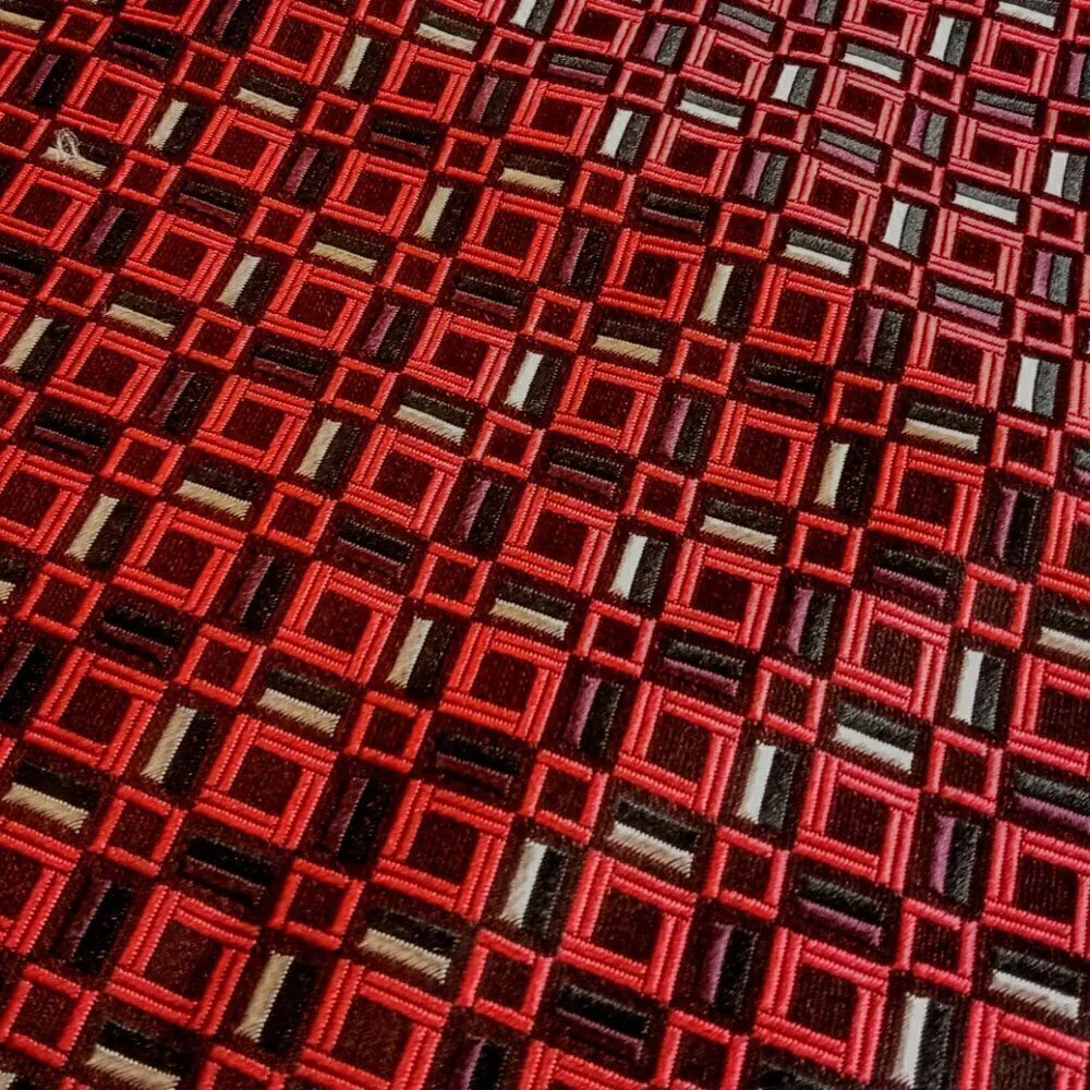Italian Red Black White Print Silk Brocade Oblong Scarf